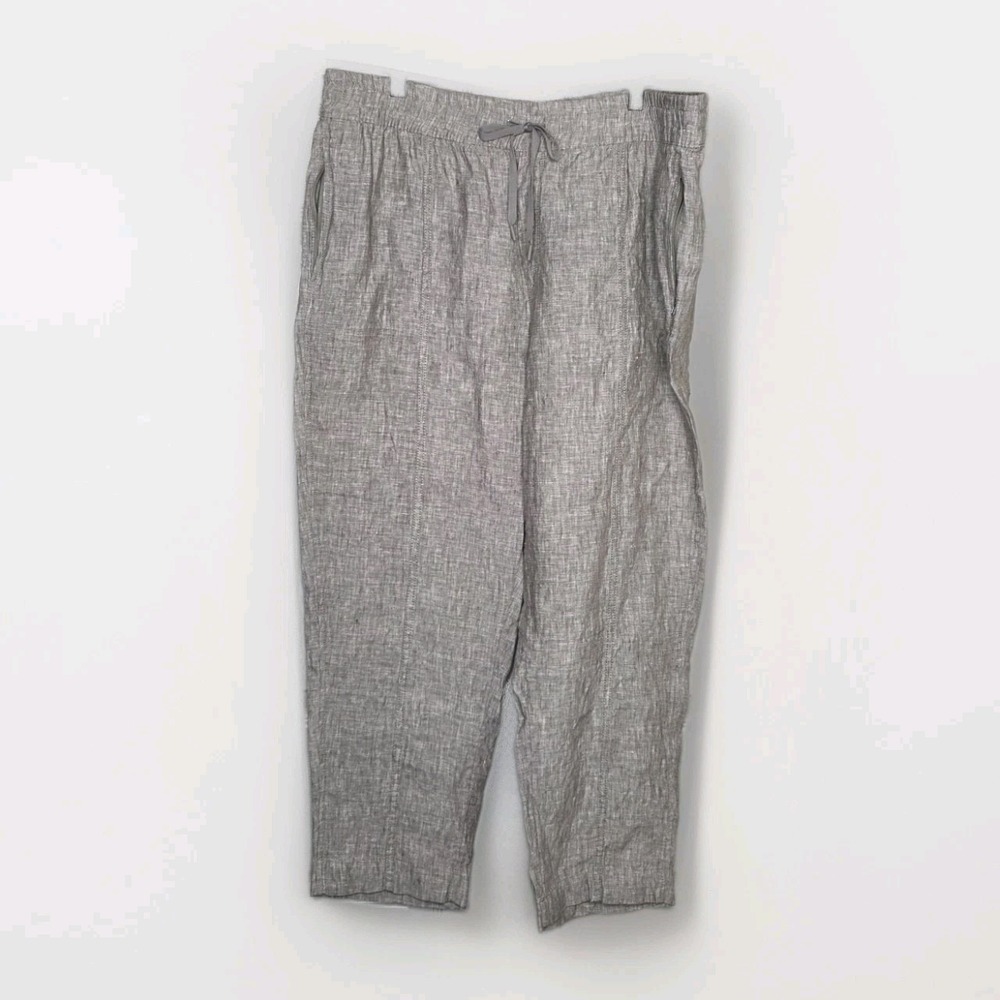 Athleta Taupe Brown Oatmeal Linen Wide-Leg Pants Crop Elastic Pockets XL